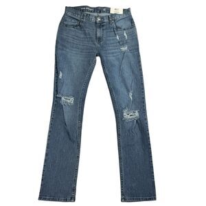 INC Mens Slim Straight Destroyed Comfort Stretch Jeans Blue 30